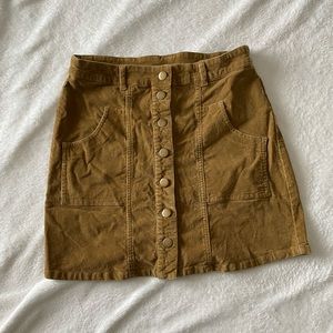 Altar’d State Tan Corduroy Button Up Mini Skirt